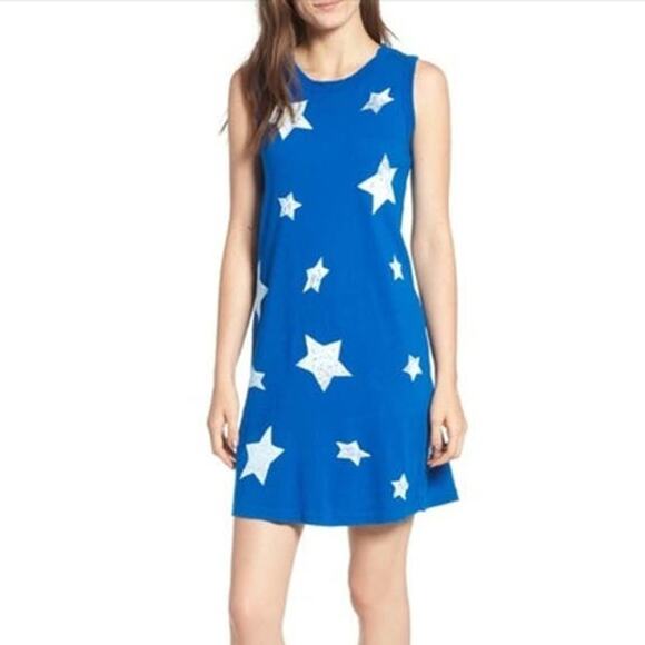 NWT CURRENT/ELLIOTT Blue with White Stars Muscle Tee Dress Size 3 Large - Picture 1 of 9